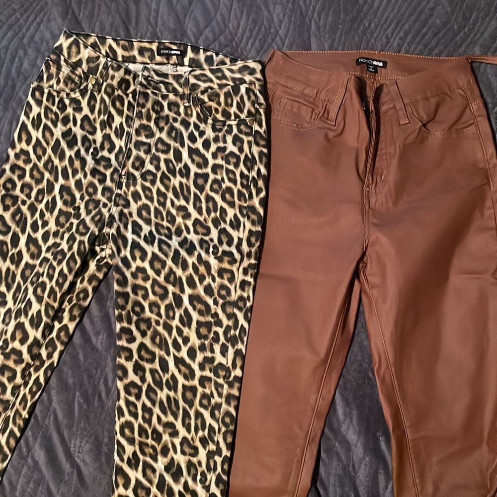 Fashion Nova Leopard & faux leather brown high rises pants (still new)